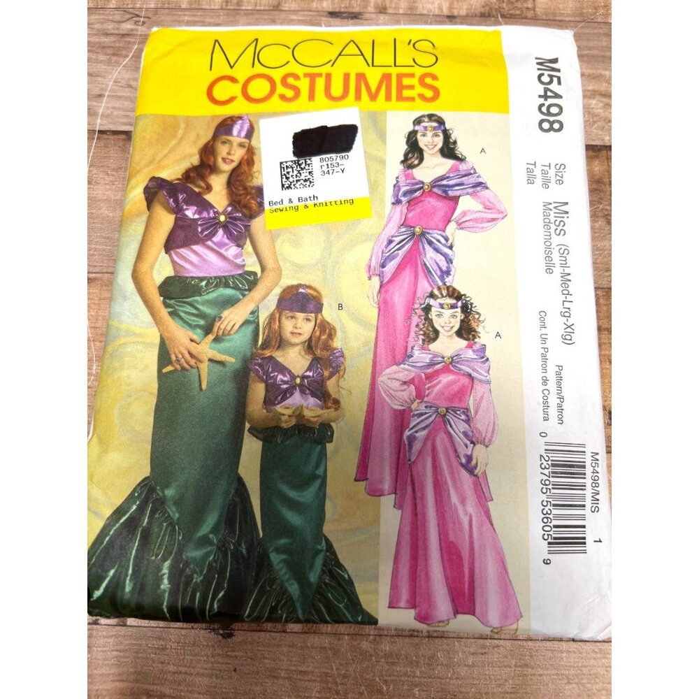 McCalls M5498 Mermaid Costume Sewing Pattern Misses/Child Lg/Xlg